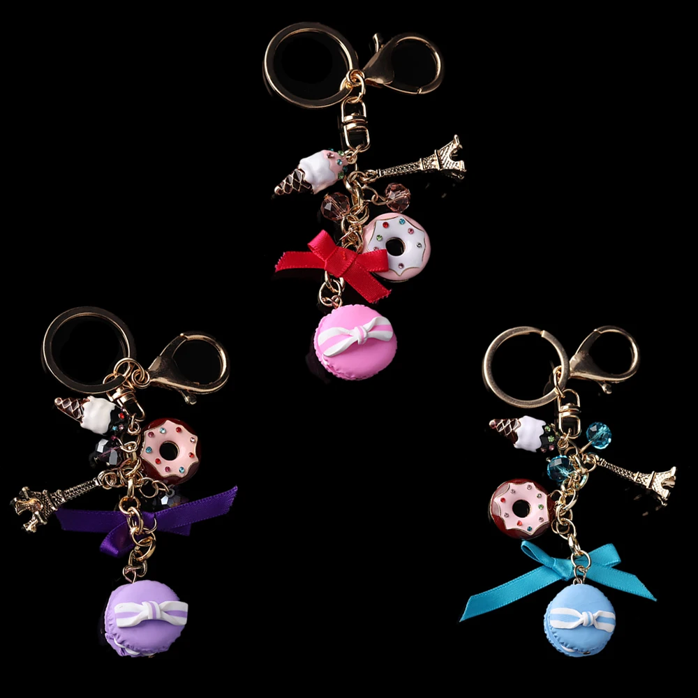 

1 Pc New Creative Cake Candy Key Chain Hot Sweet Cute Candy Beads Macaron Cake Keychain Car Pendant Key Ring