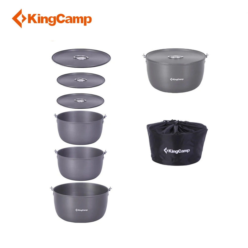 

KingCamp Travel Tableware Hard-anodized Aluminum 6 PCS Camping Cookware Picnic Includes Pots & Carryingbag
