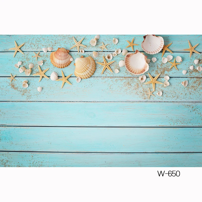 HUAYI custom Shiplap Flatlay wood board Backdrop for Photography with seastars shell beautiful blue wood table photo booth W-650