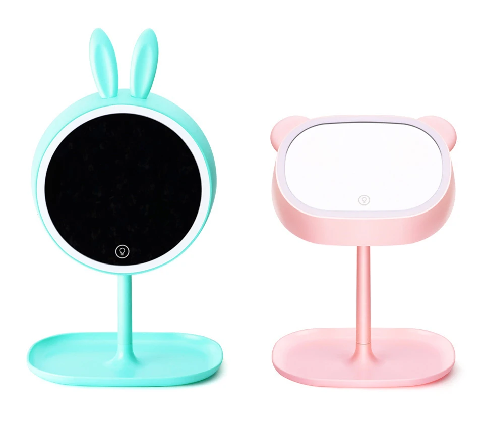 

Multi-functional Rotary LED Makeup Mirror Vanity Table lamp With Lights Charging Round Cute animal Ear Princess Cosmetic Mirror