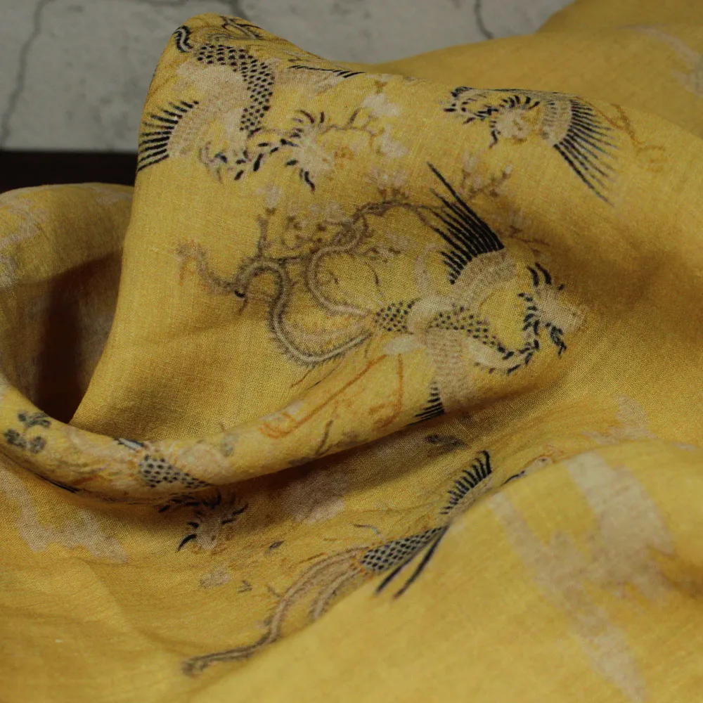 

High quality pure ramie fabric The new type of Phoenix printing tissu Fashion Summer clothes, Dresses and Shirts material