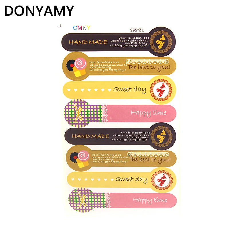 

DONYAMY 80pcs Hand Made Happy Time Sweet Day Long Design Cake Push Pop For Gift Cake Baking Sealing Sticker