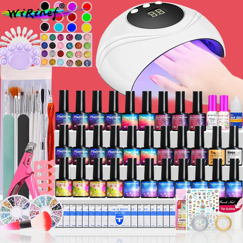 

WiRinef Nail Art Pro DIY Full Set Soak Off Uv Gel Polish Manicure Set 24W Curing Lamp Kit Primer Nail Gel Nail Tools