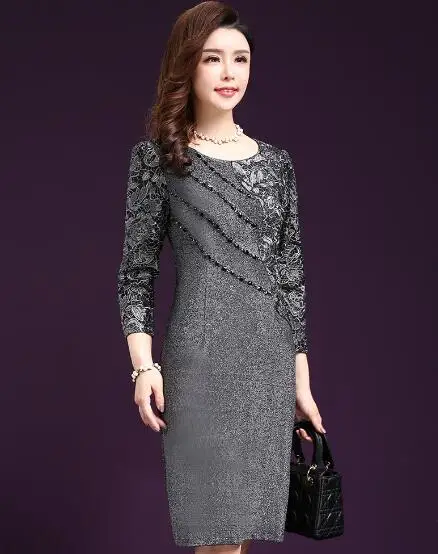 

Clobee 2019 Autumn Spring Middle Aged Women Dress A Line Elegant Plus Size 4XL Ladies Dresses Wedding Party For Vestidos J2992