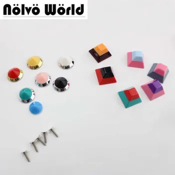 

100pcs/lot color mixed Random DIY plastic metal accessories square nail round nail bag bracelet colorful decorative nail rivets