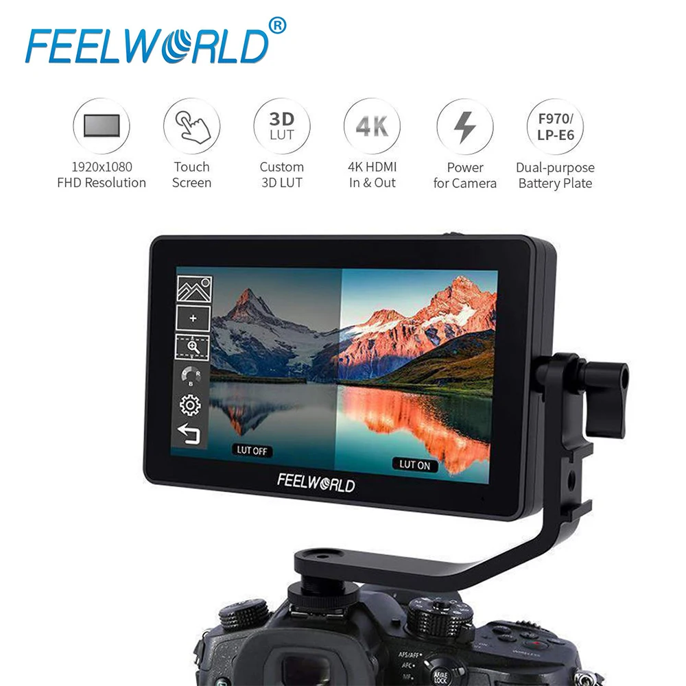 

FEELWORLD F6 PLUS 5.5 Inch 3D LUT Touch Screen DSLR Camera Field Monitor IPS FHD1920x1080 Power for Camera