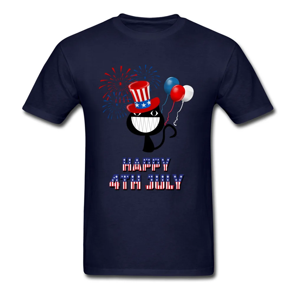 Family comfortable Round Collar Tshirts Summer Tops Tees Short Sleeve for Adult Discount 100% Cotton Camisa Top T-shirts Happy 4th of July Cat Independence Day navy