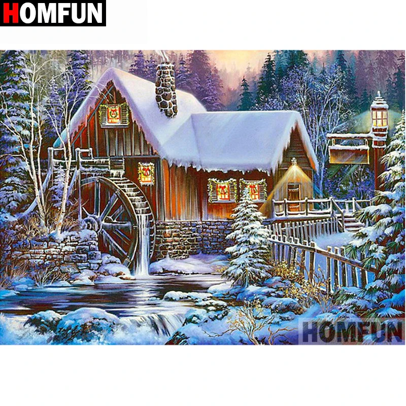 Алмазная живопись HOMFUN Снежный дом вышивка крестиком картина сделай сам из