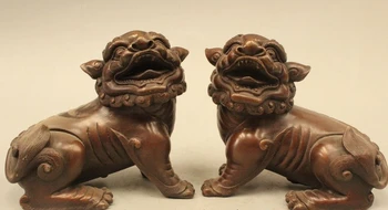 

5"Lucky China Chinese Dynasty AA Purple Bronze Foo Fu Dog & Lion Statue Pair