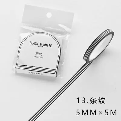 1 шт. 15 мм X 5 м черный белый серии васи клейкие ленты маскировки клейкие ленты Скрапбукинг DIY kawaii - Цвет: tiaowen 5mmx5m