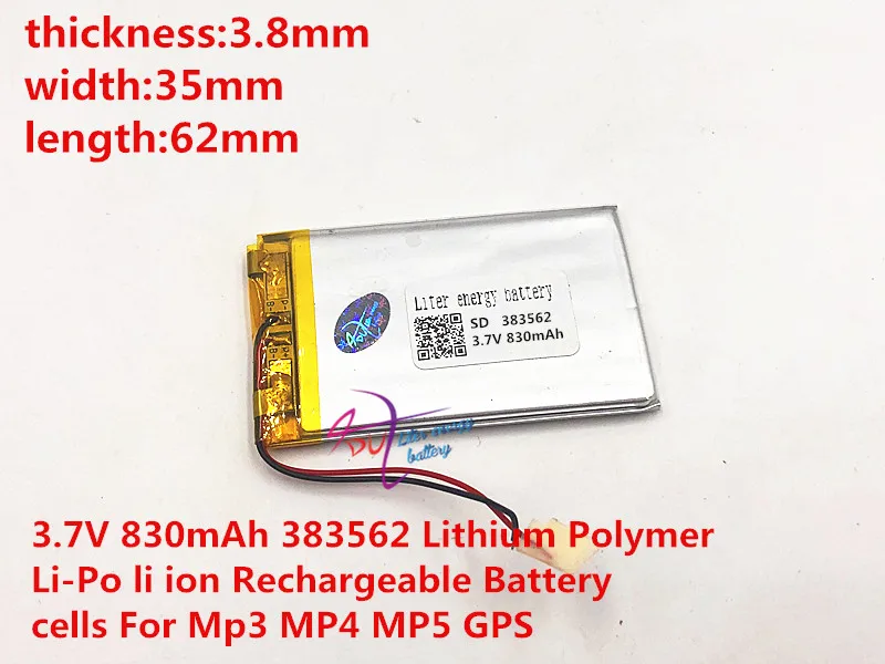 

3.7V 830mAh 383562 Lithium Polymer Li-Po li ion Rechargeable Battery cells For Mp3 MP4 MP5 GPS
