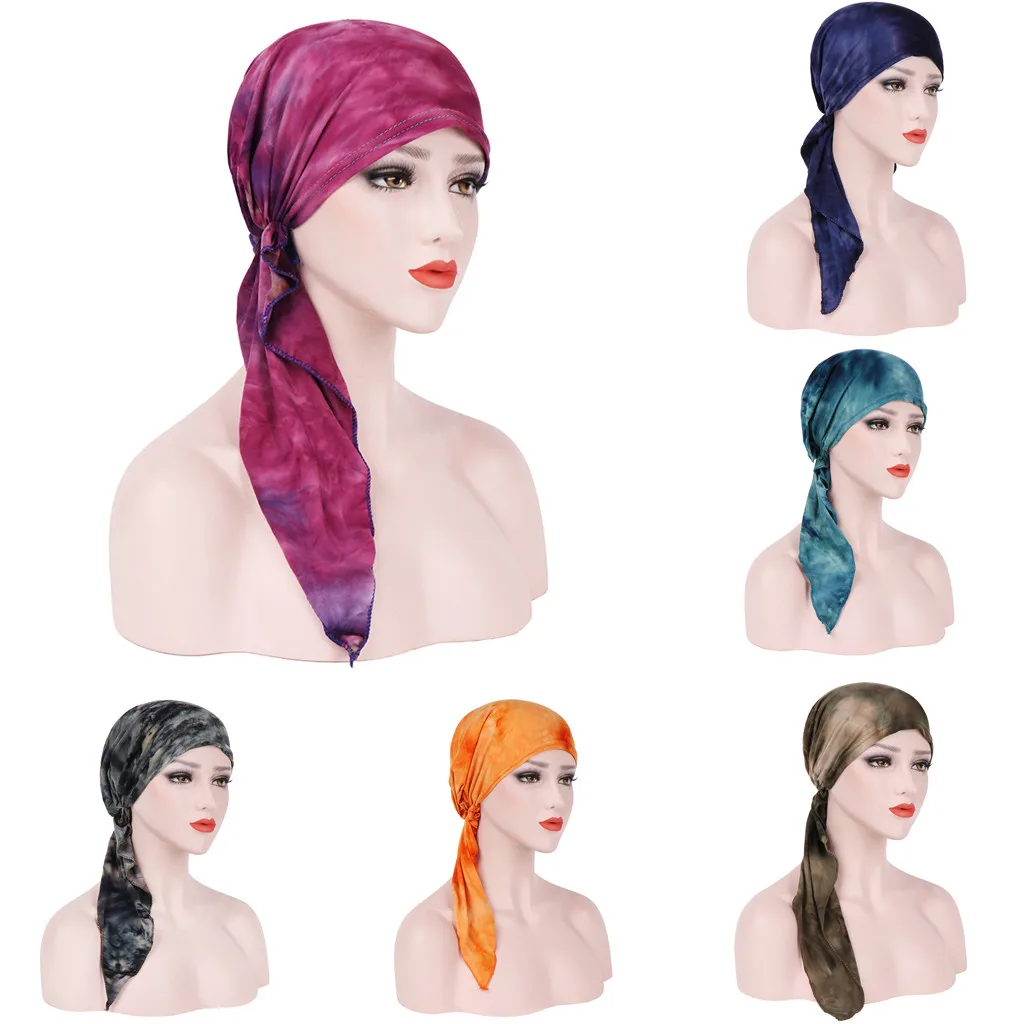 

Womail Women's Muslim dyed curved cloth hat Muslim hooded cap knitted position monochrome head cap crocheted headband
