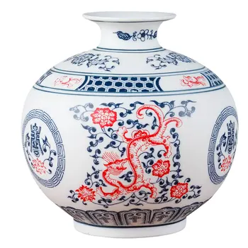 

Chinese Style Jingdezhen Classical White And Blue Home Decor Red Porcelain Kaolin Flower Vase Handmade Vases