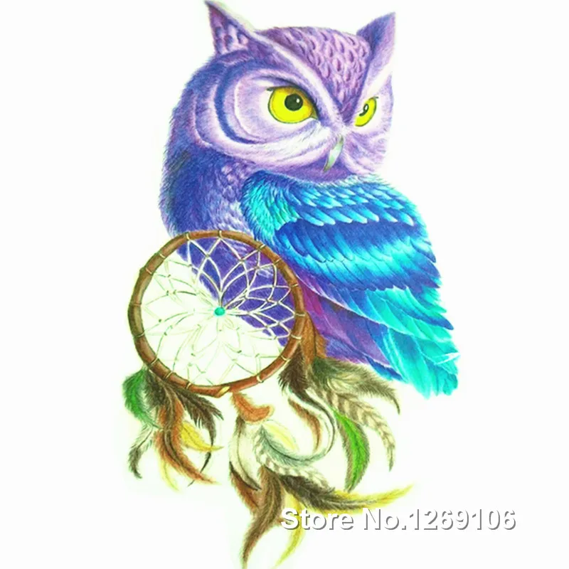 

Colorful Owl and Dreamcatcher 19x12cm Waterproof Temporary Tattoo Stickers