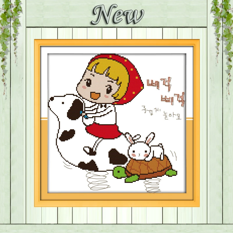 The girl with a rabbit cartoon NKF counted printed on the canvas DMC 11CT 14CT kits DIY Cross Stitch embroidery needlework Sets | Дом и сад
