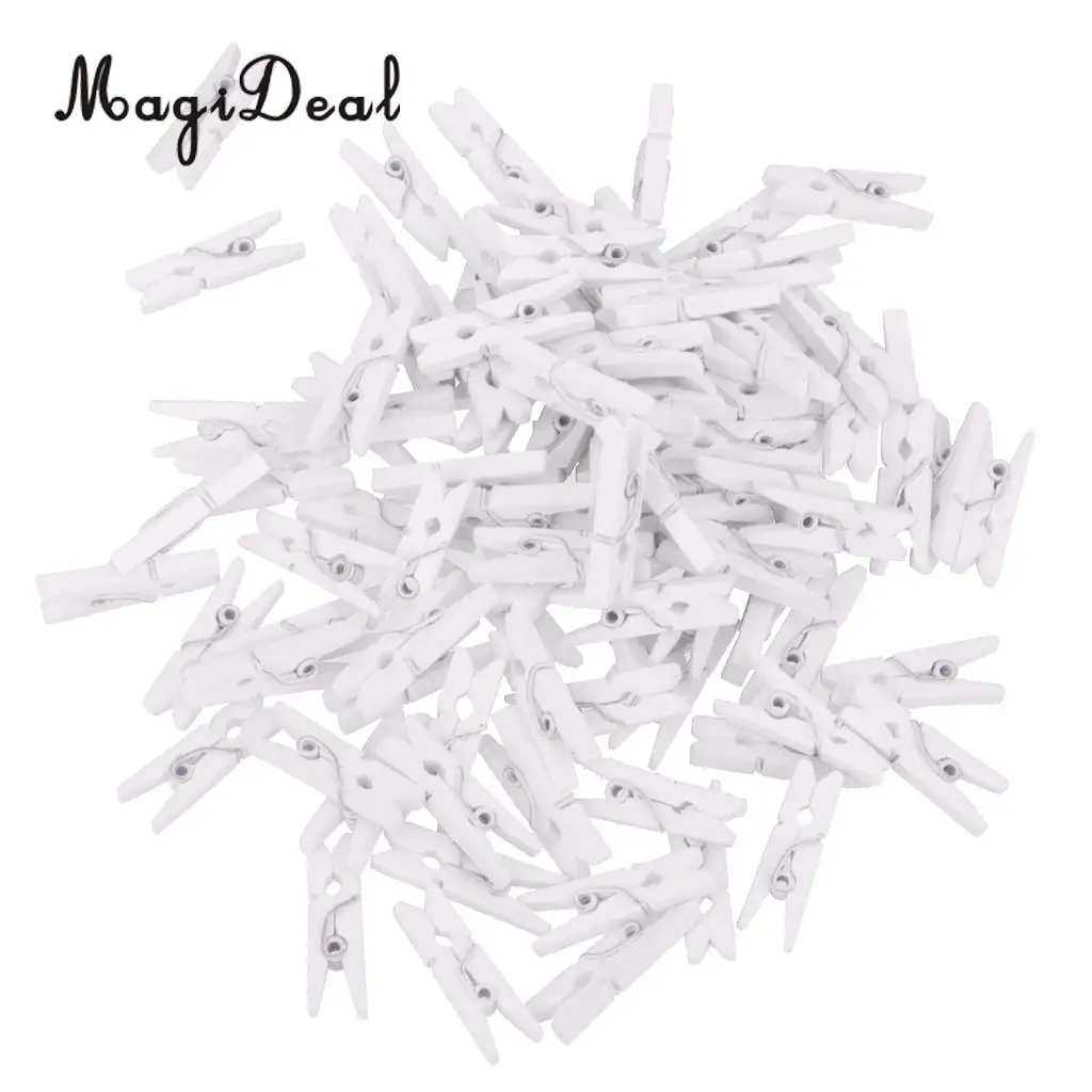 MagiDeal 50pcs Mini Wooden Clothes Photo Paper Peg Clothespin Craft Clips White Clips Laundry AccessoriesPin Photo Clothespin 