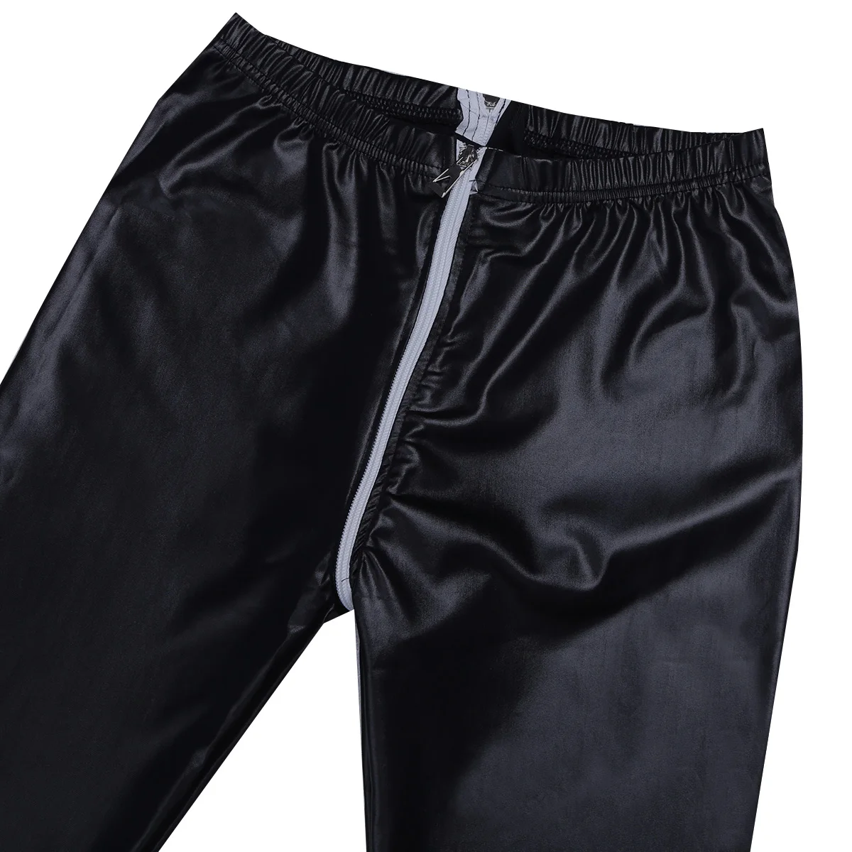 Sexy Women Wetlook Faux Leather Latex Pants Clubwear Slim Fit Leggings Zippered Open Crotch Ankle Length Stretchy Leggings Pants