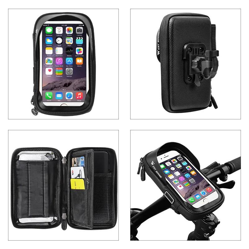 West Biking 360 Rotation Bicycle Phone Bag Waterproof Touch Screen 6 Inch Mobile Phone Case Bag Bike Accessories Cycling Bags