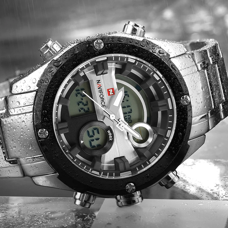 Naviforce Для мужчин бренд Спортивные часы Роскошные цифровой аналоговые кварцевые