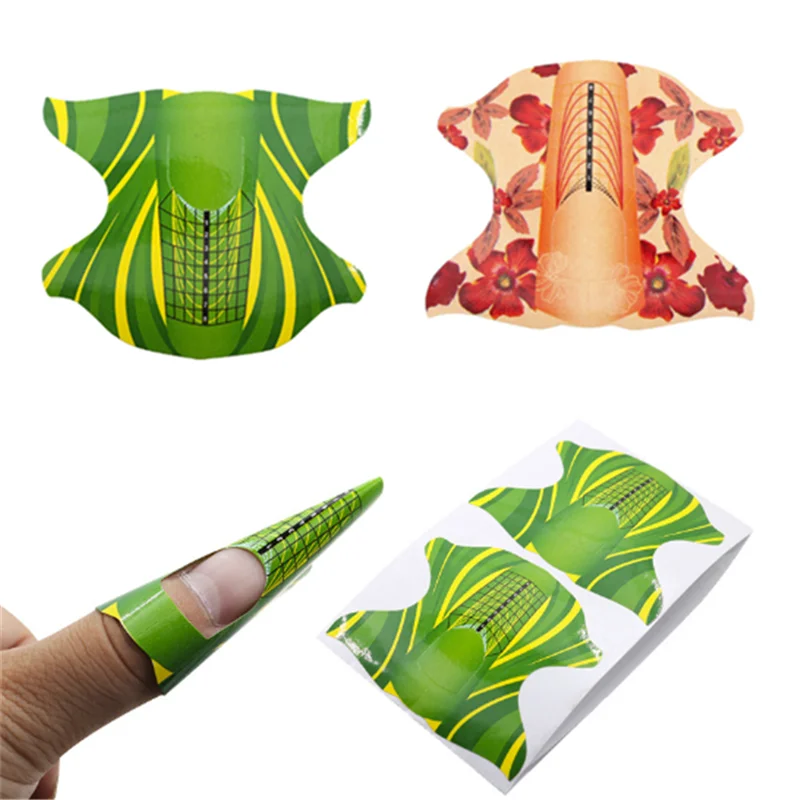 

100Pcs Adhesive Nail Form for UV Gel Nail Extension Flower Kite Oval Square Shape Nail Art Tool DIY Tips Manicure Kits roll