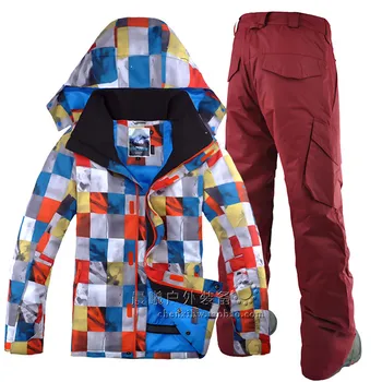 

GSOU SNOW double board ski suit men's winter outdoor new sports leisure Plaid waterproof windproof ski jacket +ski pants