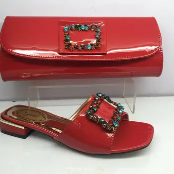 

Most fashion red shoes with handbag latest slipper and bag set with stones GY32 heel height 3cm