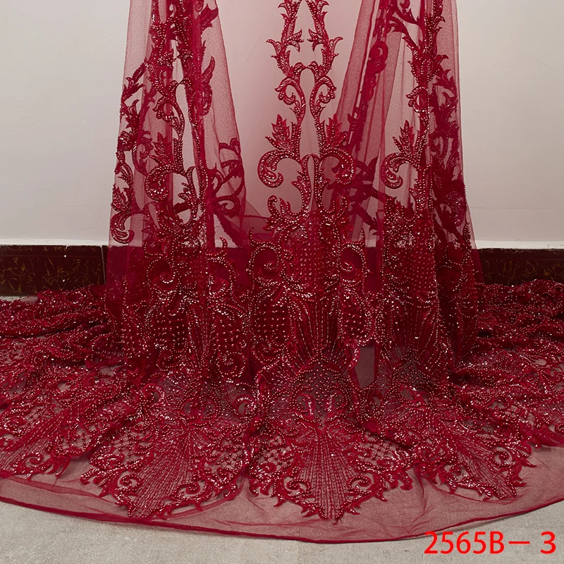

2019 Nigerian Wedding Party Net/Tulle Laces Hot Sale Customized Luxury Beaded Fabric Fashionable French Mesh Lace QF2565B-3