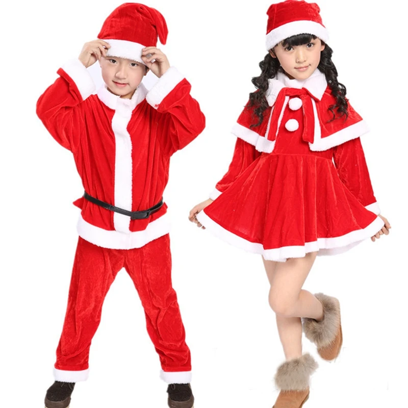 

Christmas Baby Girsl Dress Boys New Year Clothing Set Santa Claus Cosplay Costumes Kids Xmas Party Clothes with Hat