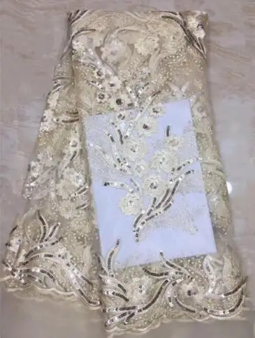 

2019 Nigerian Tulle Lace Fabric Fast Shipping African Lace Fabric For Wedding Beige Embroidery Gold Ling Lace Fabric