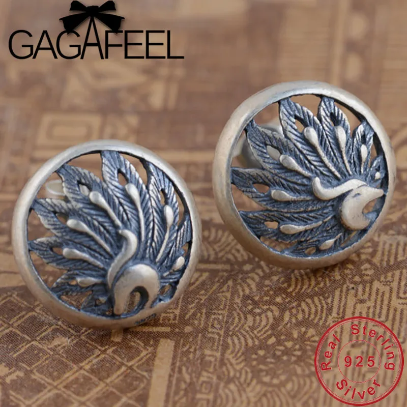 

GAGAFEEL Phoenix & Peony Stud earrings S925 Sterling Silver Earrings Matte Jewelries for Women Party Appointment