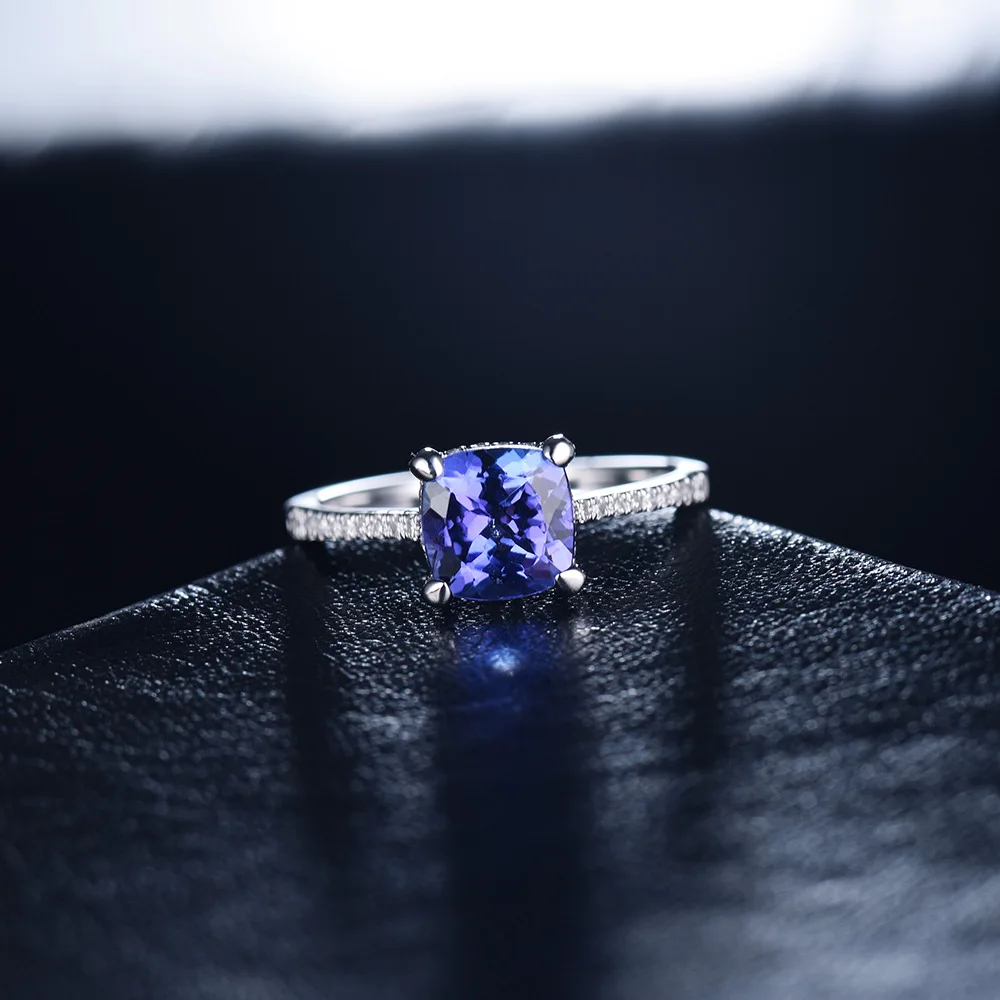 Loverjewelry, обручальное кольцо для женщин, вечная любовь, элегантная подушка, 7,5 мм, одноцветное, 14 к, белое золото, бриллианты, танзанит, камень, кольцо