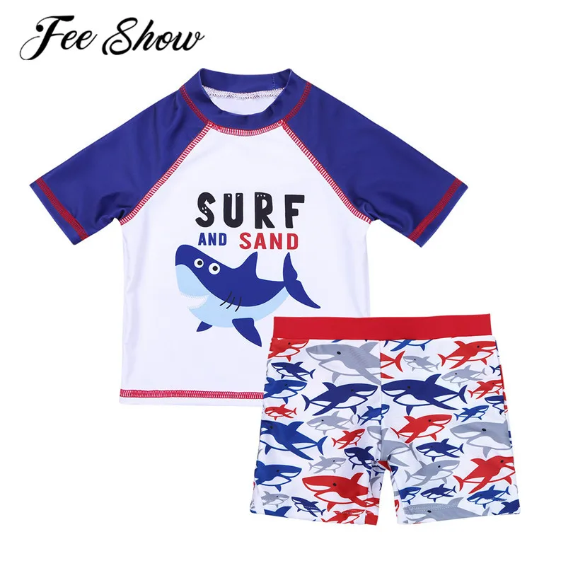 9 Months-7Y Cute Baby Boy Clothes 2PCS Shark Pattern Tankini Kids Swimwear Bathing Suit Set Half Sleeves Boys |