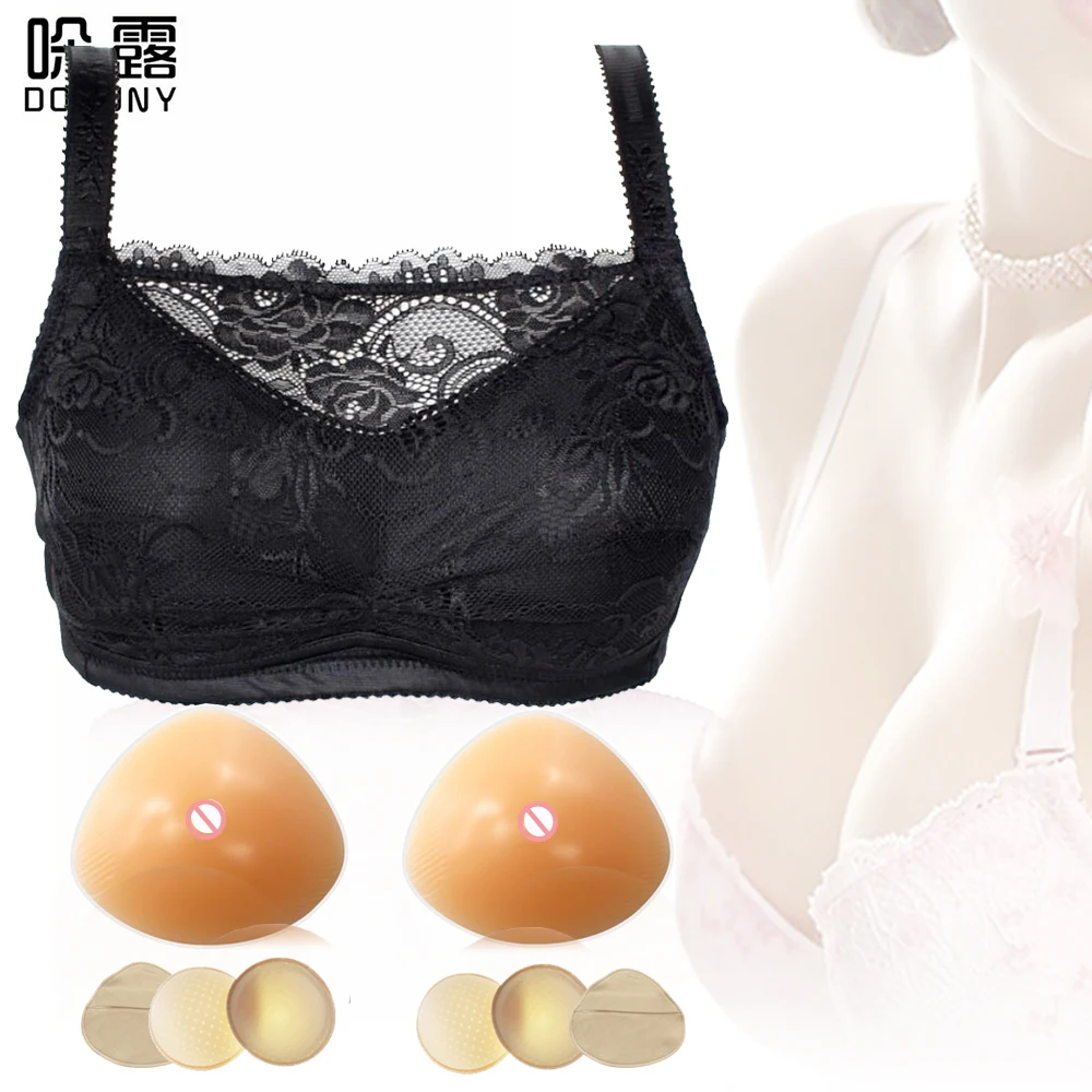 

Triangle Shape Artificial Silicone Breast Forms Prosthesis Fake Boobs For Mammary Cancer Mastectomy including the Bra D40