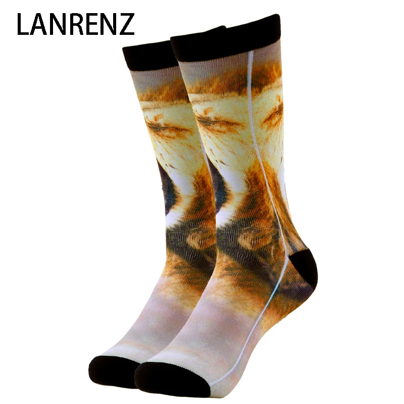 2019 Prairie king лев печать мужские и женские модные забавные носки 3d печатные носки 200 Вязание картина маслом Компрессионные носки