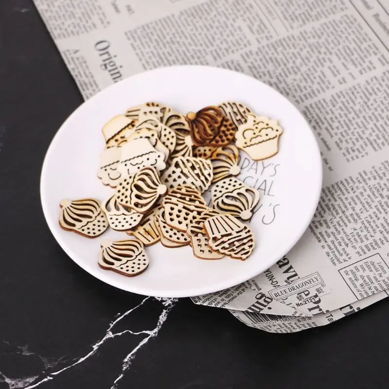 

25pcs Laser Cut Wood Embellishment Wooden Cake Shape Craft Wedding Decor