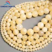 Camdoe danlen pedra natural miçangas amarelas topazes jades redondos soltos miçangas 4/6/8/10/12mm fit jóias artesanais da moda