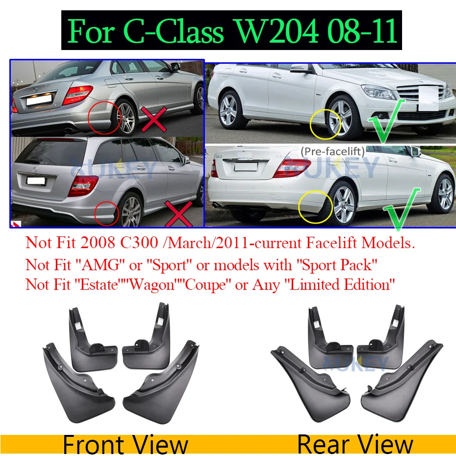 Брызговики Xukey для Mercedes Benz A-Class W176 B-class W245 W246 C-class W204 W205 E-class W212 Брызговики - Цвет: C-Clas 204 08-11 4Dr