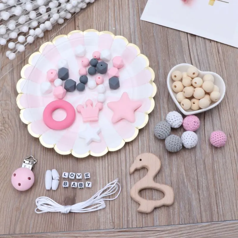

Silicone Beads Pacifier Clip Baby Teething Beads Set Nursing DIY Chew Jewelry Teething Necklace Teether