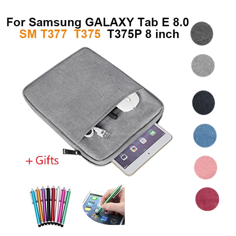 

Sleeve Pouch Bag For Samsung GALAXY Tab E 8.0 SM T377 T377V T375 T375V T375P '' 2.5D 9H Screen Protector Tablet Case + Free Gift