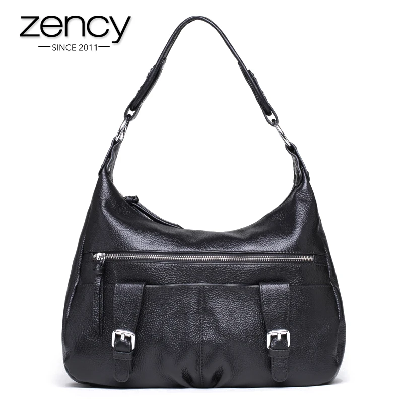 

Zency Black Satchel Women Shoulder Bag 100% Genuine Leather Hobos Tote Handbag Fashion Lady Crossbody Messenger Purse Brown