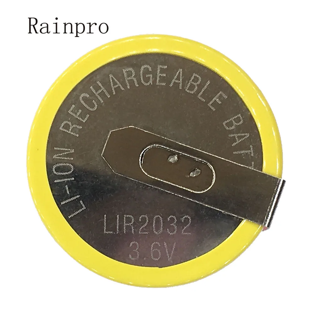 

Rainpro 5PCS/LOT LIR2032 2032 3.6V button battery rechargeable lithium battery with soldering feet