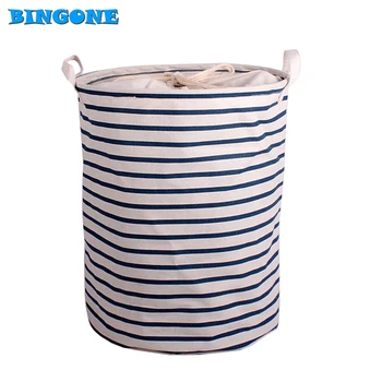 

Waterproof Canvas Laundry Hamper Bag Clothes Storage Baskets Home Drawstring Barrel Kids Toy Storage Basket With Handles -FF