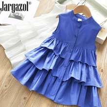 Платье для девочек элегантное детское платье без рукавов синего цвета Летнее нарядное платье для девочек Новинка года, стильные детские наряды милое платье