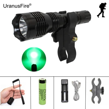 

LED Flashlight Hunting Light Green Red Spotlight XP-E R2 350LM with Gun Clip + Remote Pressure Switch + 18650 + USB Charger