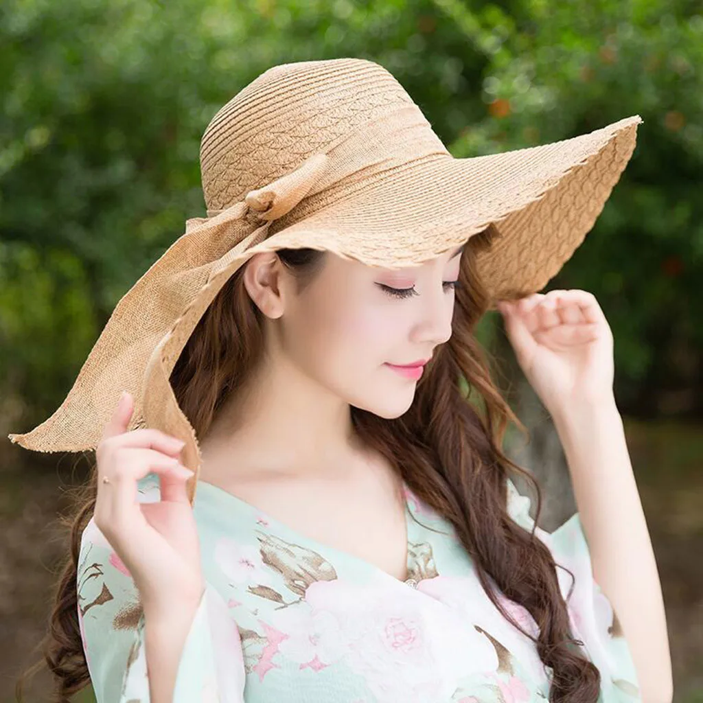 Новая летняя коллекция вдоль солнцезащитный женская соломенная шляпа большой край соломенная шляпа с бантом широкополая шляпа от солнца шляпы с широкими полями пляжные Кепки# J3