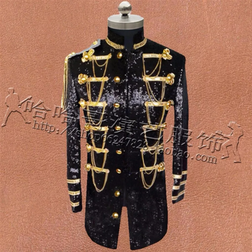 

S-4XL Men Stand collar jacket Nightclub rock singer sequins show long coat bar DJ costume of the men stage tide Blazers clothes