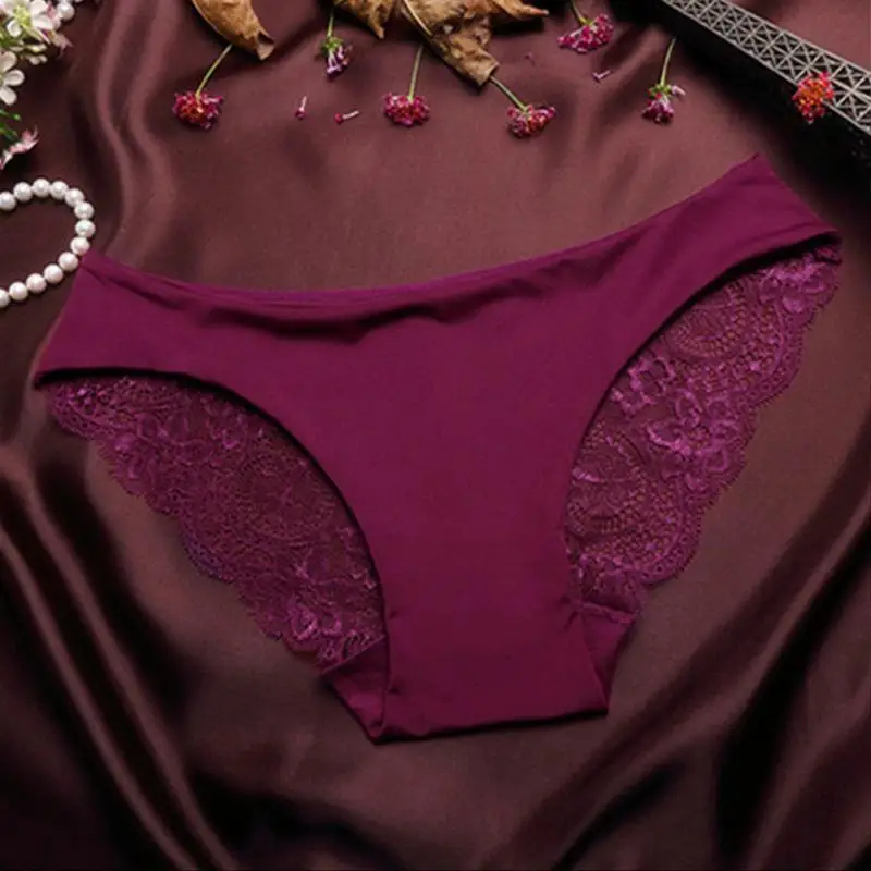 Wine Red Женские сексуальные кружевные трусики, бесшовные хлопковые дышащие трусики, трусы размера плюс, Брендовое нижнее белье для девушек - Цвет: Wine Red