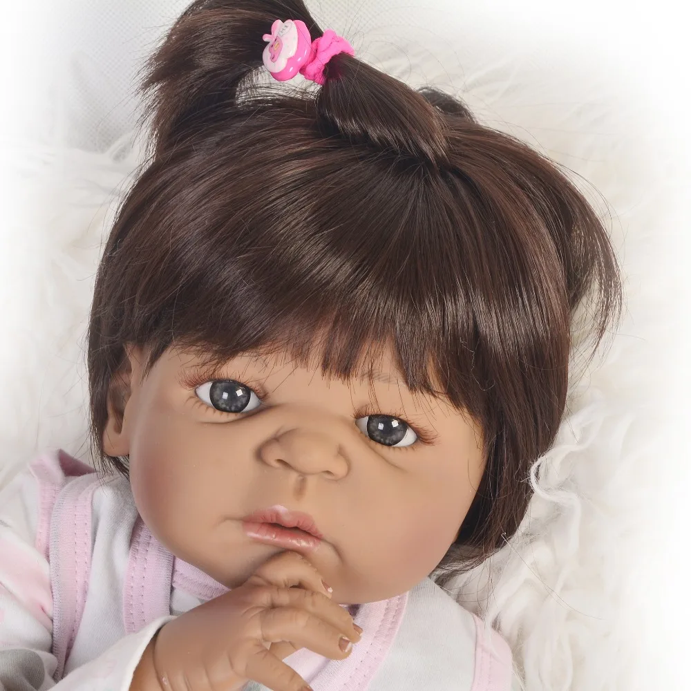 Reborn girl baby black doll живая 2" 57 см полностью силиконовая кукла reborn baby dolls настоящие африканские американские куклы Bebes reborn gift