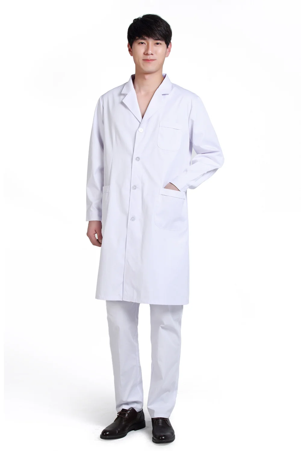 male long sleeve lab coat medical work wear white coat for