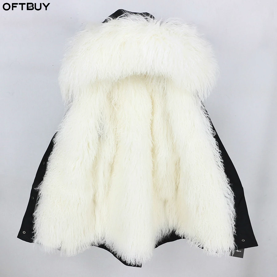 

2019 Parka Real Fur Coat Women Winter Jacket Long Parkas Mongolia Sheep Fur Thick Warm Outerwear Hood Streetwear Luxury Brand